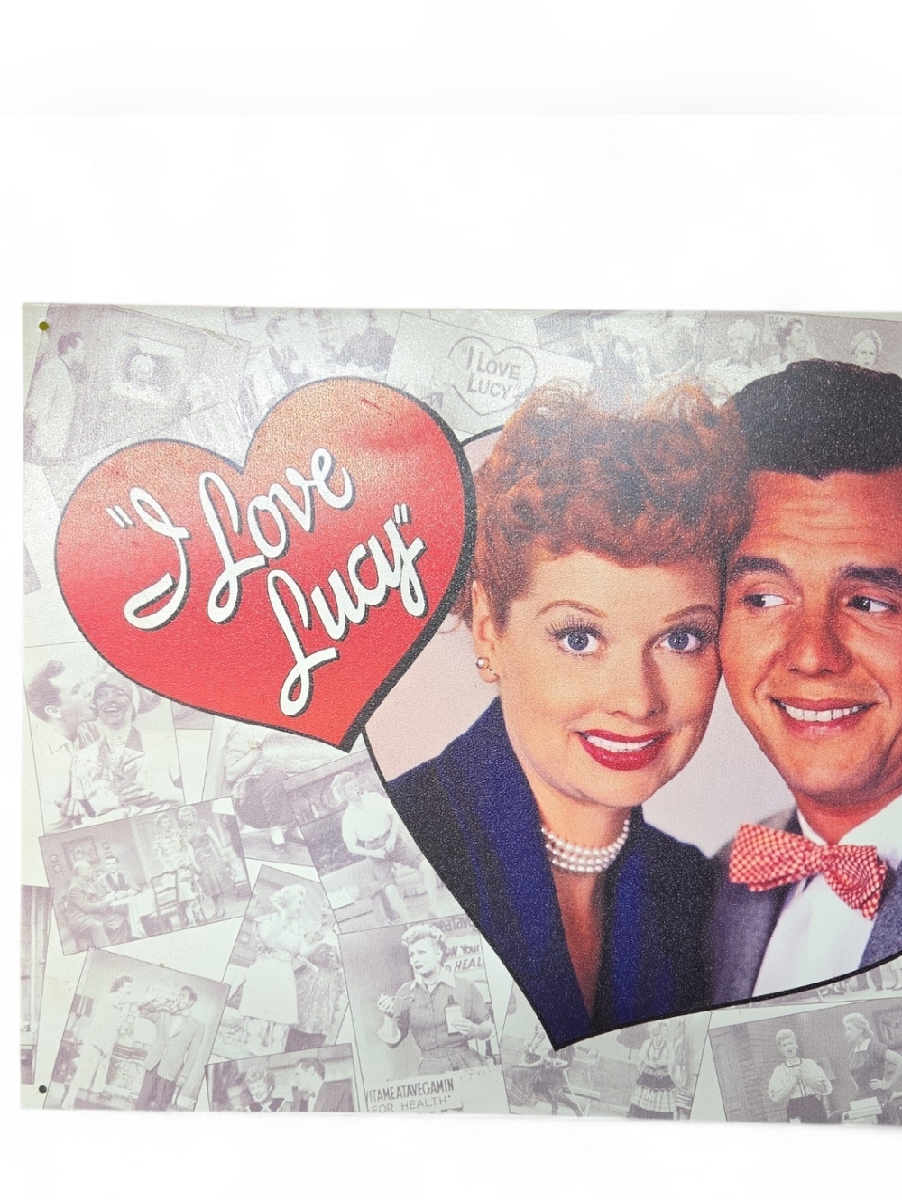 I Love Lucy Show Vintage Metal Tin Sign, Desi & Lucy Red Heart 16"x12"